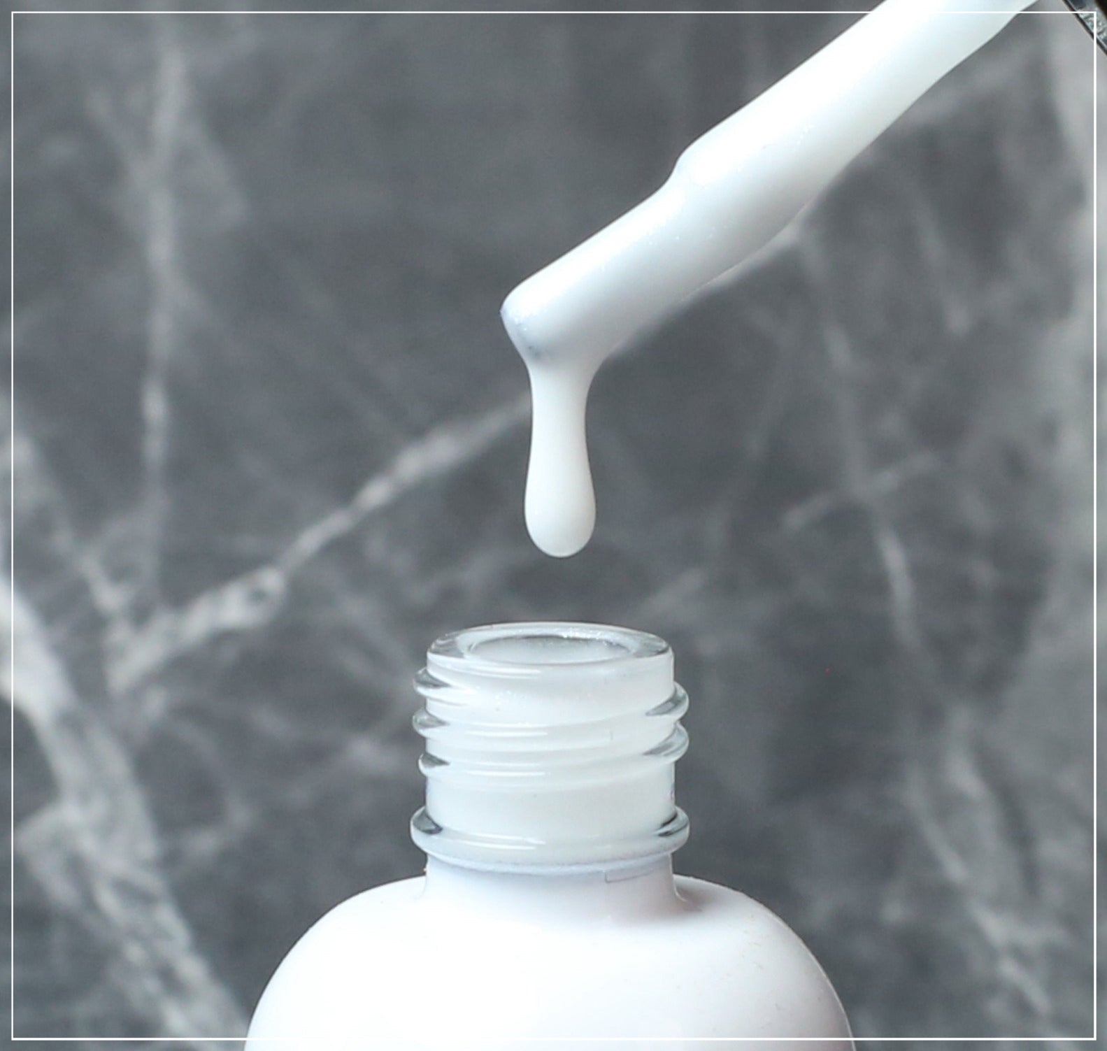 Milky Shimmer Rubber Base Coat on Nails | Shimmer White Manicure | Key Nail Style